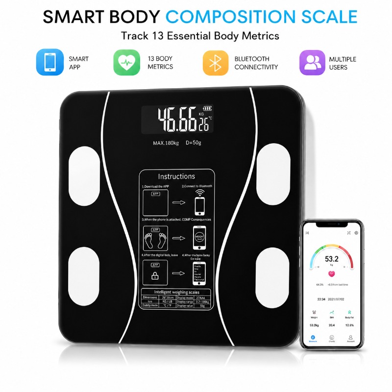 Body Fat Scale Smart - Akıllı Bluetooth Vücut Yağ Ölçeği Dijital